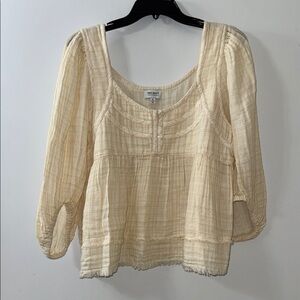 True Craft Cream Puff Sleeve Smocked Peplum Blouse